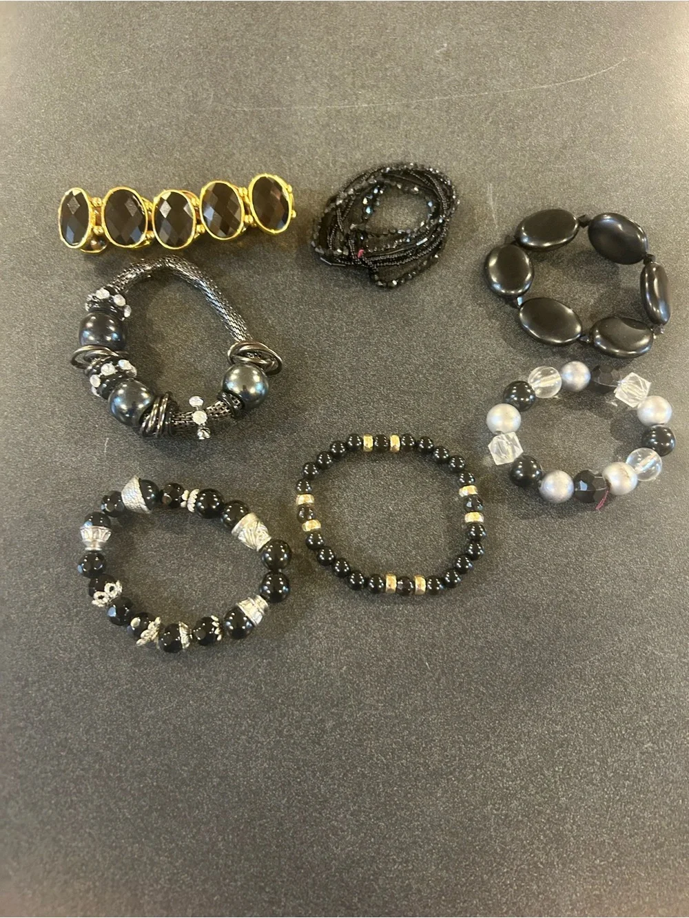 Black Beaded Stretch Bracelet - Elegant Women’s Jewelry lot of 7